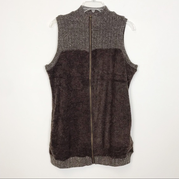 easel Jackets & Coats New Easel Zip Front Sweater Vest Faux Mohair